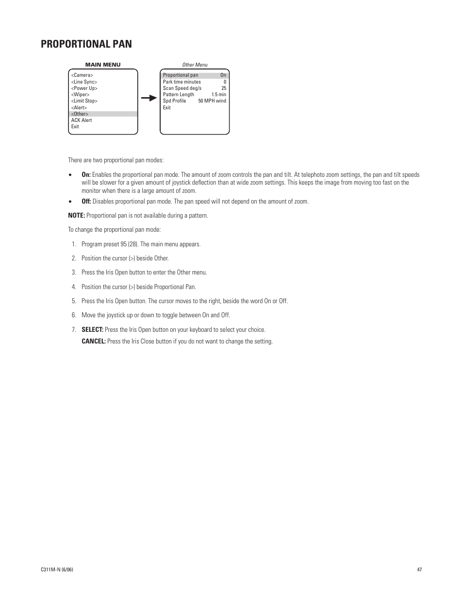 Proportional pan | Pelco ESPRIT ES30PC User Manual | Page 47 / 70