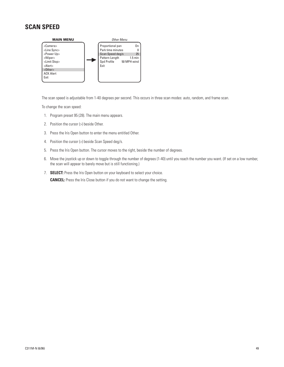 Scan speed | Pelco ESPRIT ES30PC User Manual | Page 49 / 70