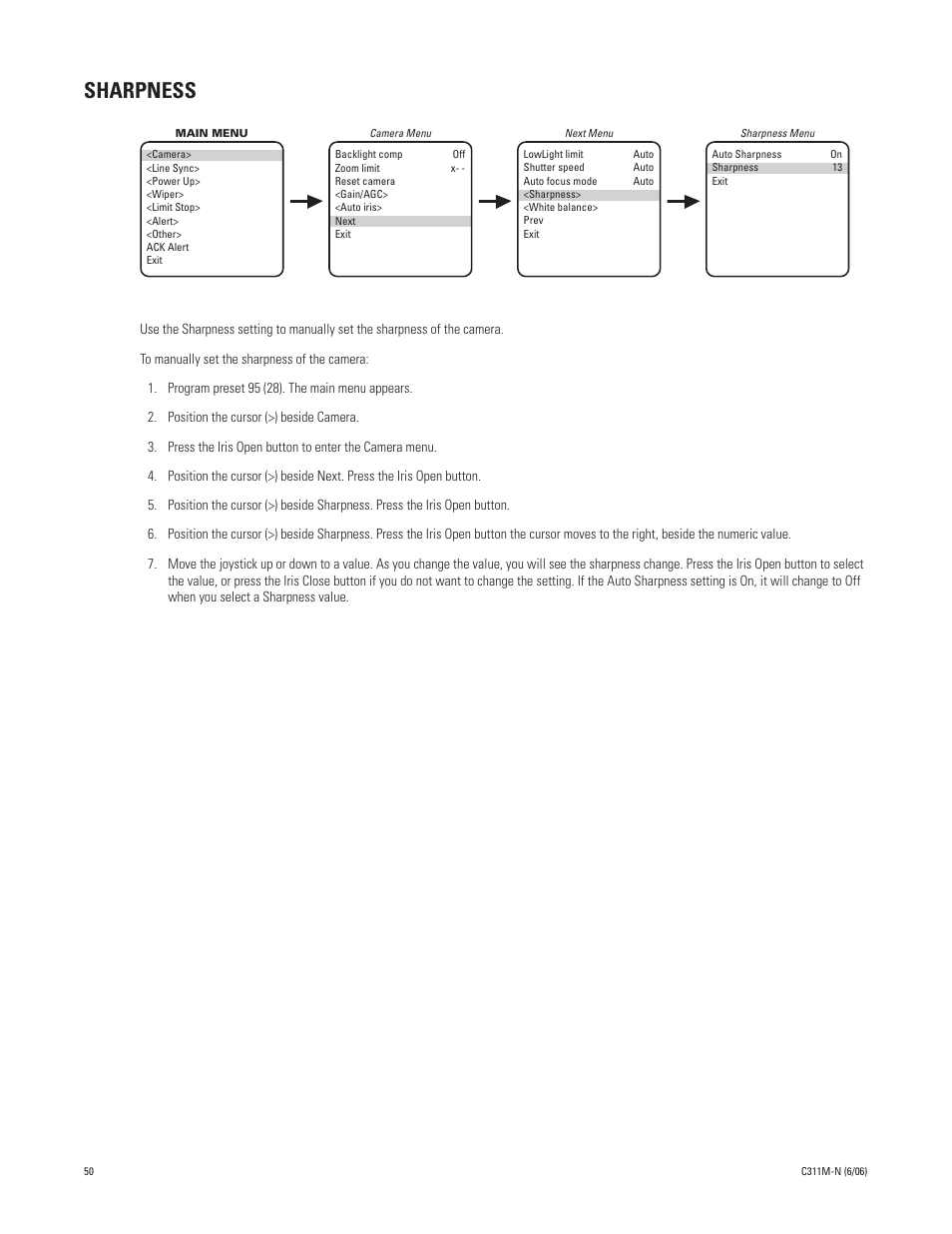 Sharpness | Pelco ESPRIT ES30PC User Manual | Page 50 / 70