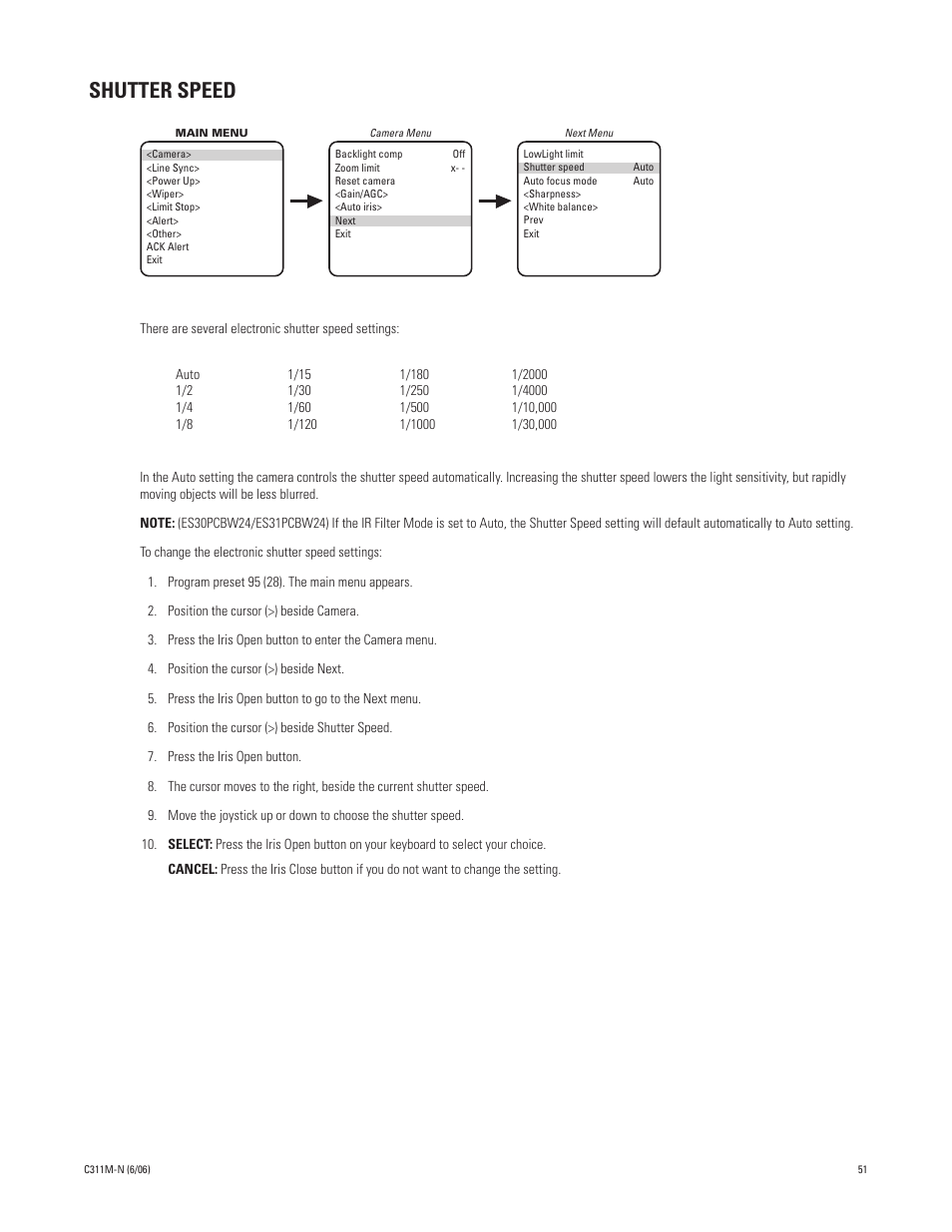 Shutter speed | Pelco ESPRIT ES30PC User Manual | Page 51 / 70