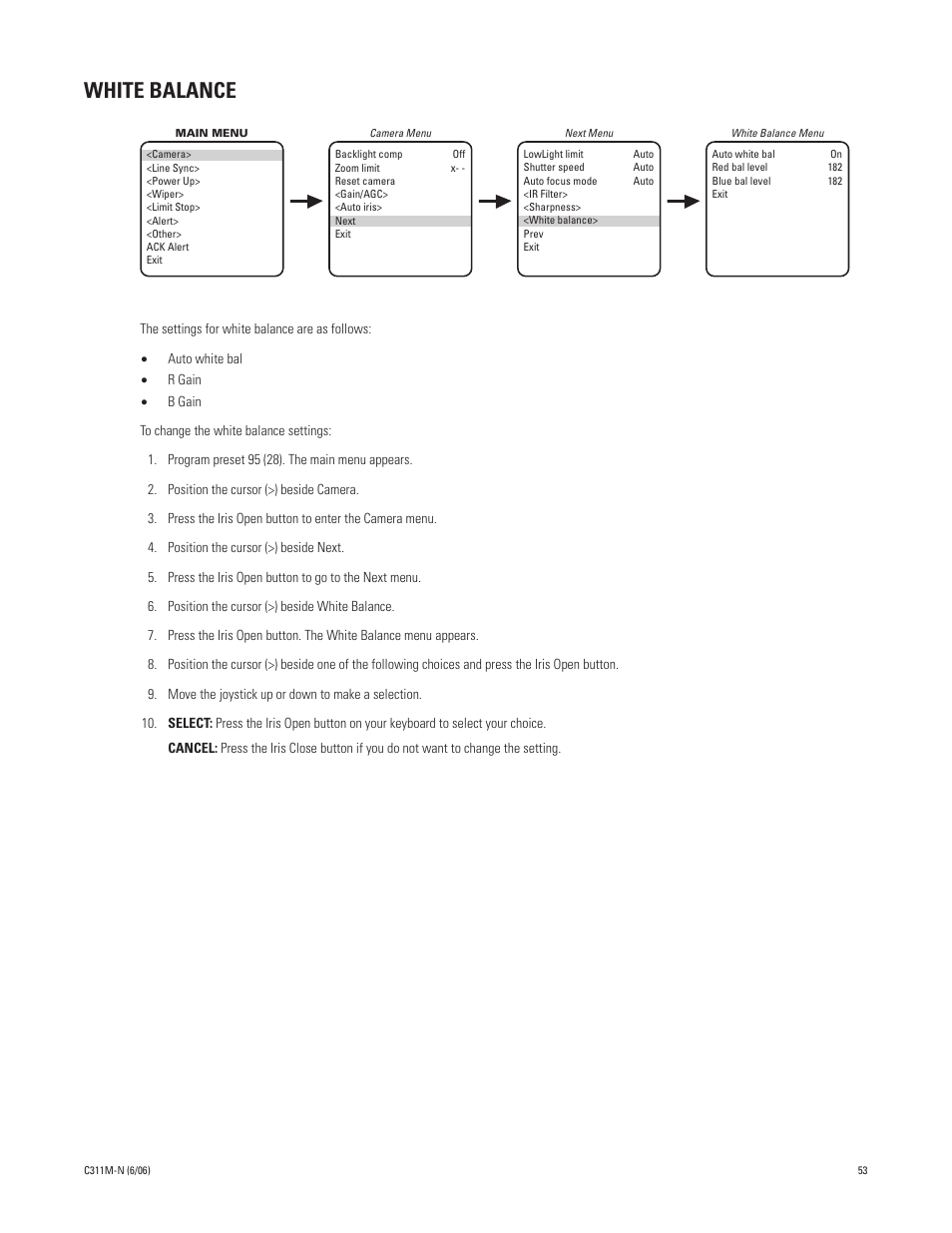 White balance | Pelco ESPRIT ES30PC User Manual | Page 53 / 70