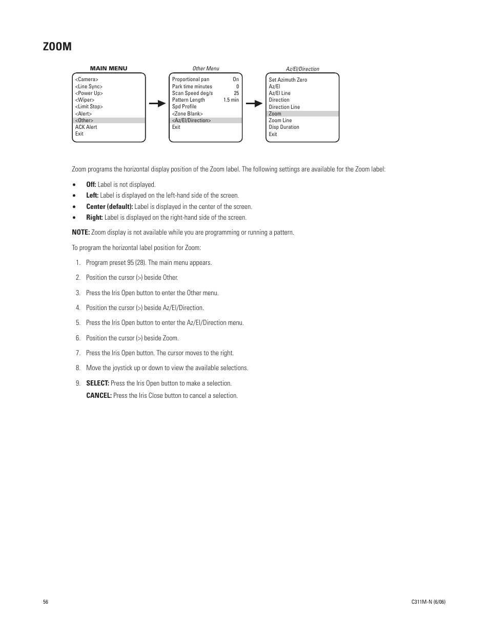 Zoom | Pelco ESPRIT ES30PC User Manual | Page 56 / 70
