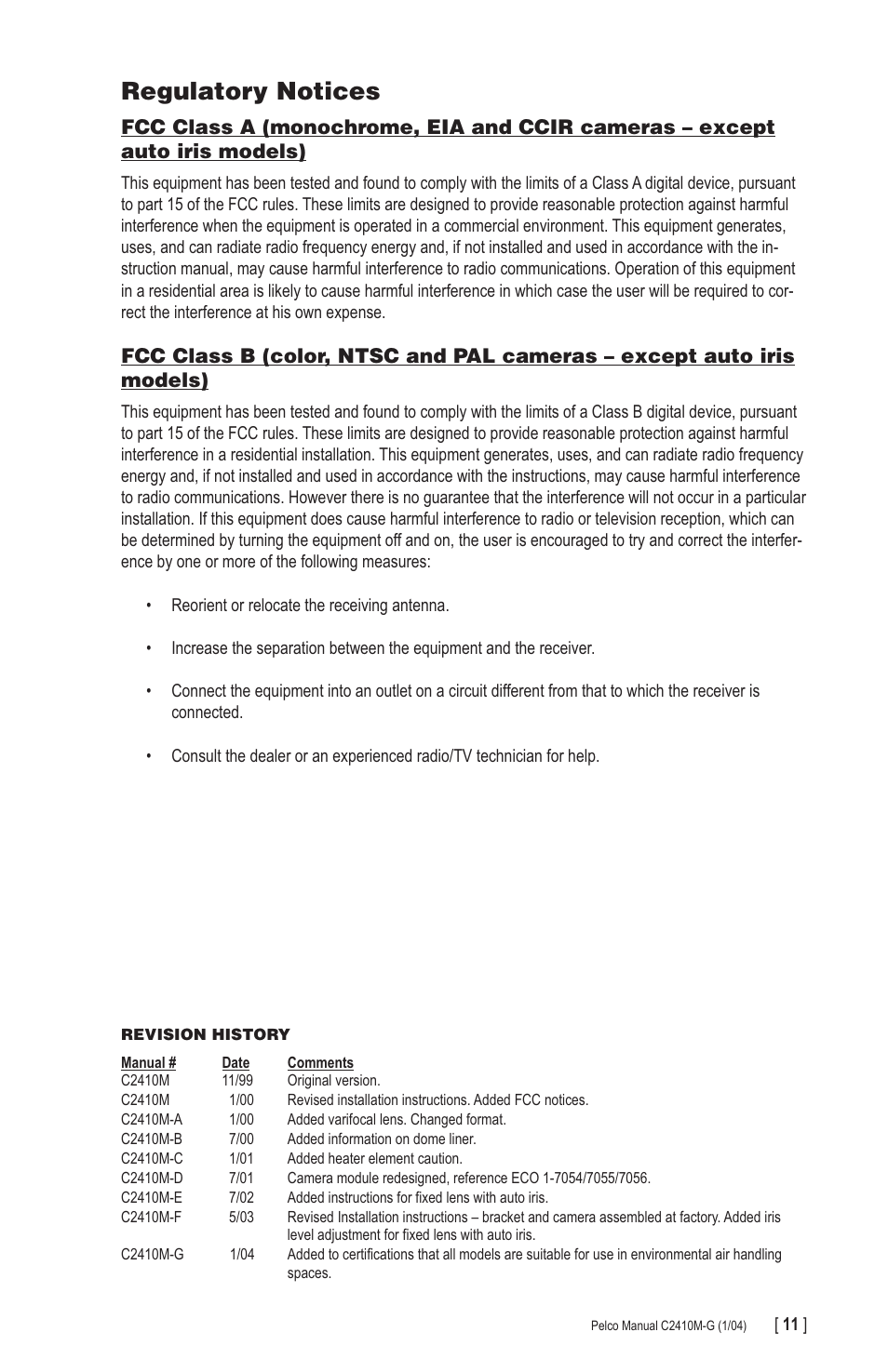 Regulatory notices | Pelco CAMCLOSURE C2410M-G User Manual | Page 11 / 12