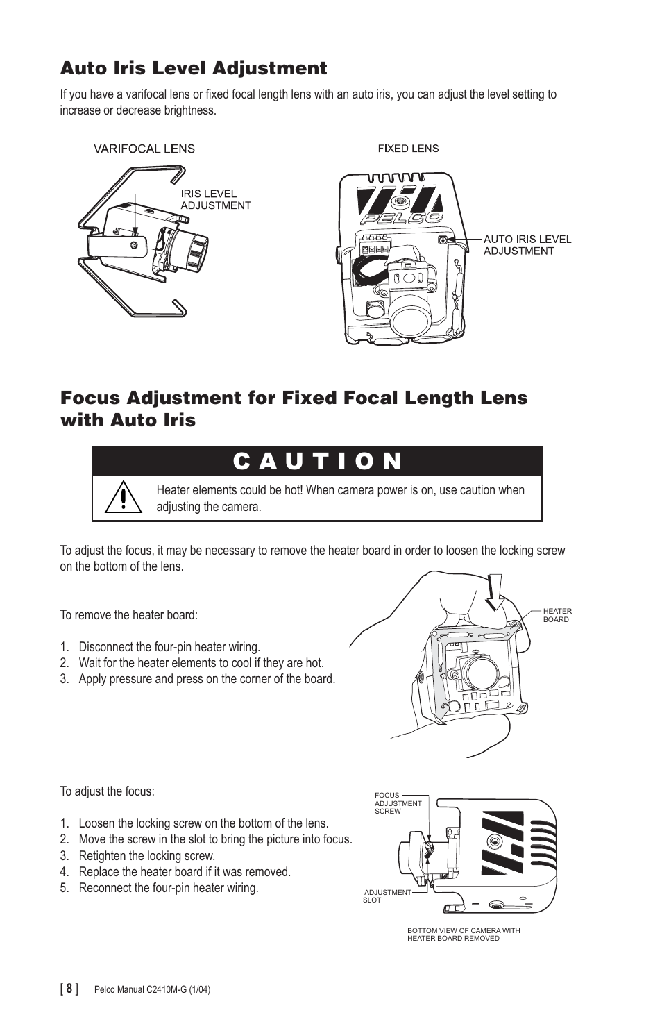 Auto iris level adjustment | Pelco CAMCLOSURE C2410M-G User Manual | Page 8 / 12