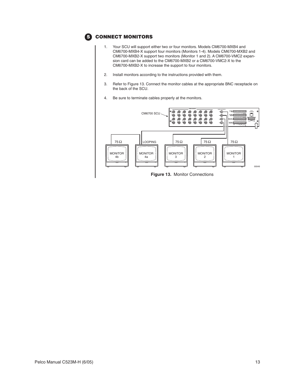 5connect monitors, Figure 13. monitor connections | Pelco CM6700 User Manual | Page 13 / 44