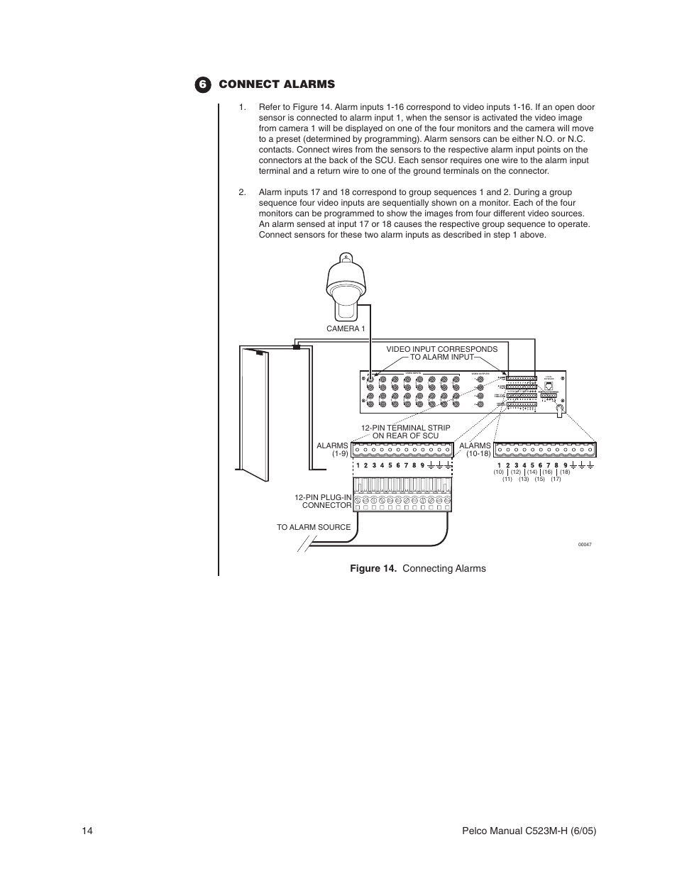 6connect alarms, Figure 14. connecting alarms | Pelco CM6700 User Manual | Page 14 / 44