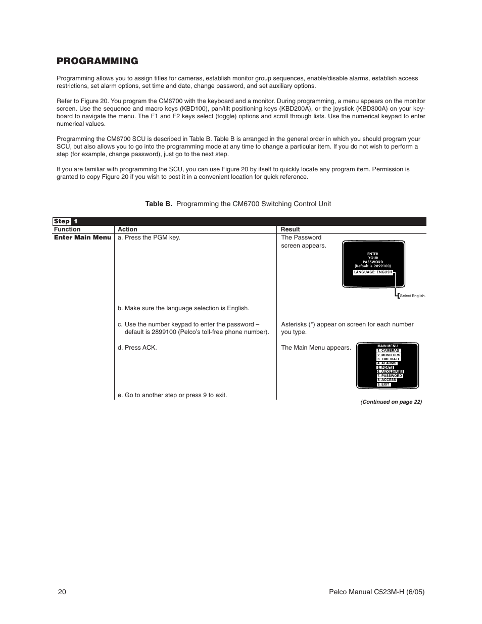 Programming | Pelco CM6700 User Manual | Page 20 / 44