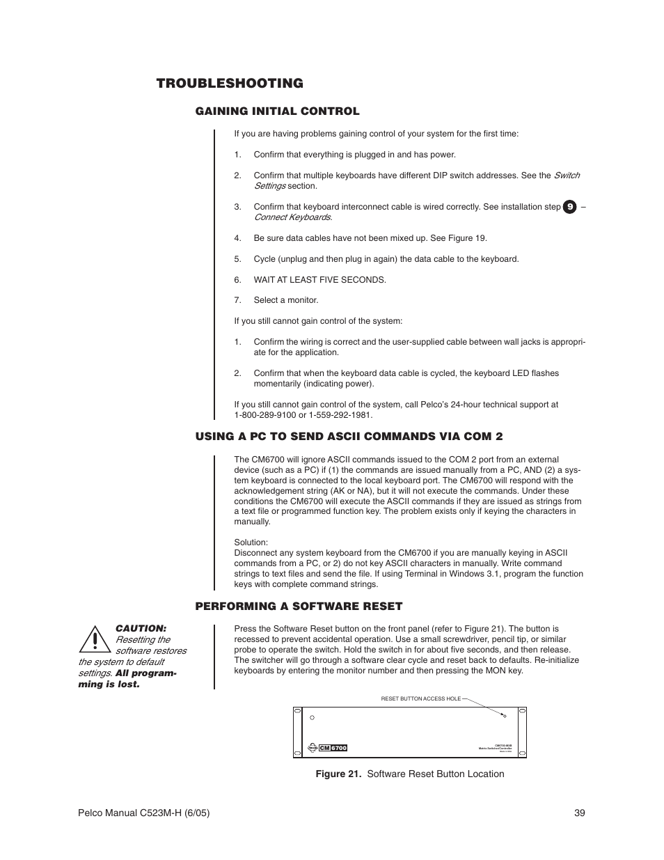 Troubleshooting | Pelco CM6700 User Manual | Page 39 / 44