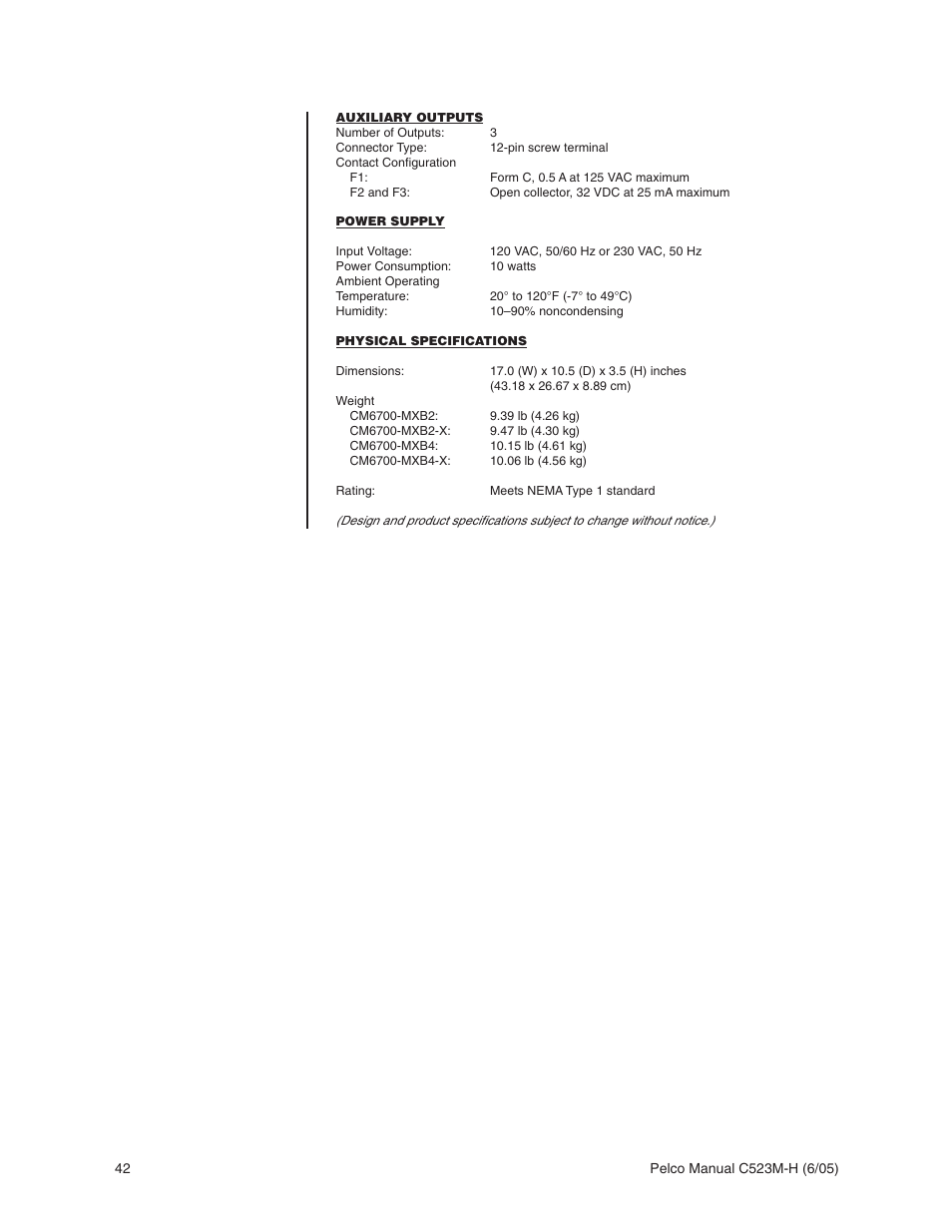 Pelco CM6700 User Manual | Page 42 / 44