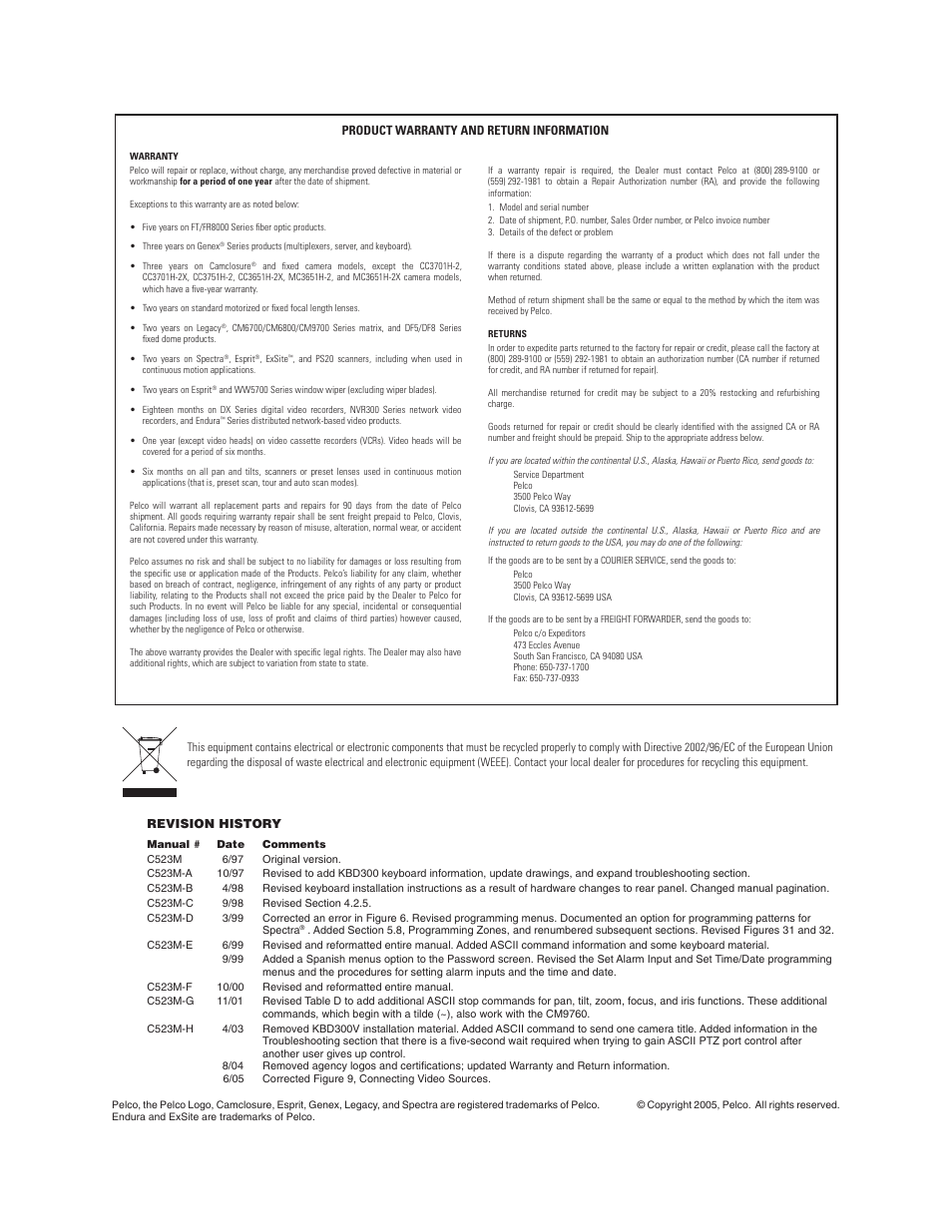 Pelco CM6700 User Manual | Page 44 / 44