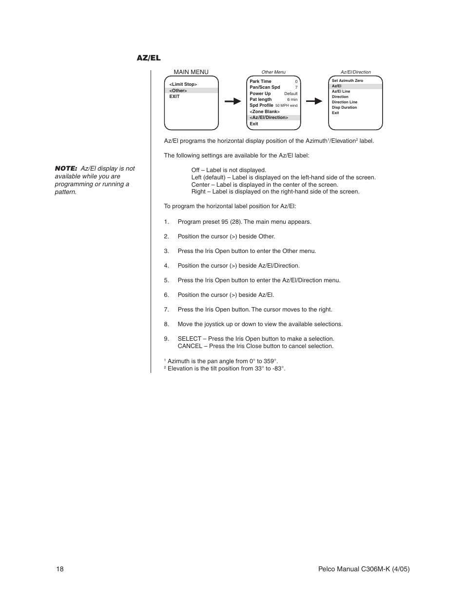 Az/el | Pelco ESPRIT ES3012 User Manual | Page 18 / 40