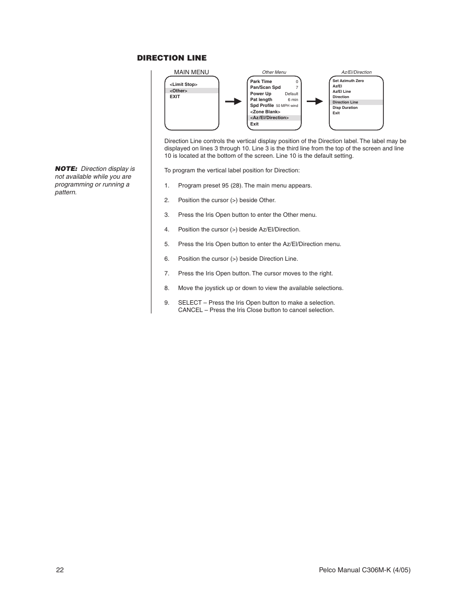Direction line | Pelco ESPRIT ES3012 User Manual | Page 22 / 40