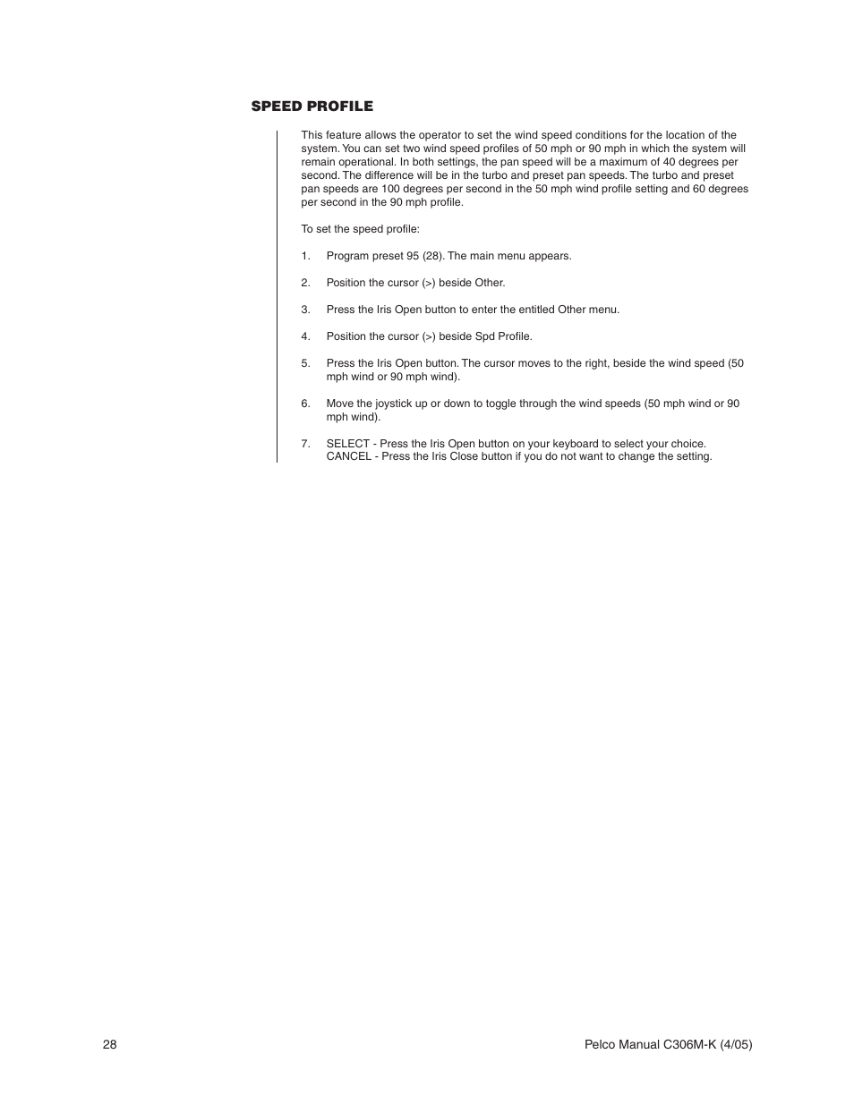 Speed profile | Pelco ESPRIT ES3012 User Manual | Page 28 / 40