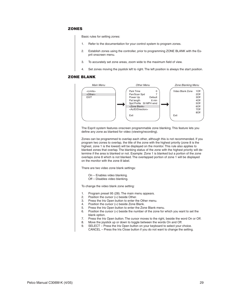 Zones, Zone blank | Pelco ESPRIT ES3012 User Manual | Page 29 / 40