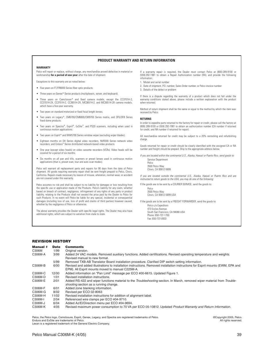 Pelco ESPRIT ES3012 User Manual | Page 39 / 40