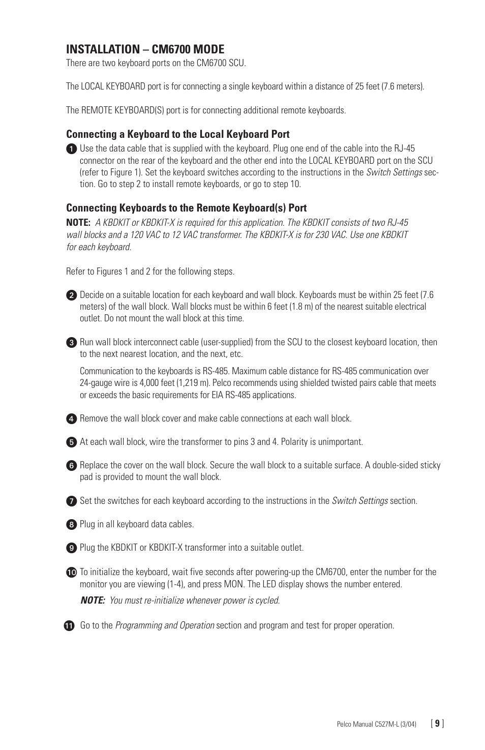 Installation – cm6700 mode | Pelco Universal Keyboard KBD300A User Manual | Page 9 / 40