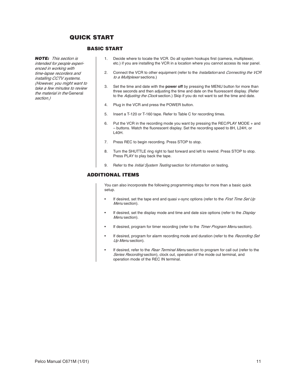 Quick start | Pelco TLR3040 User Manual | Page 11 / 58