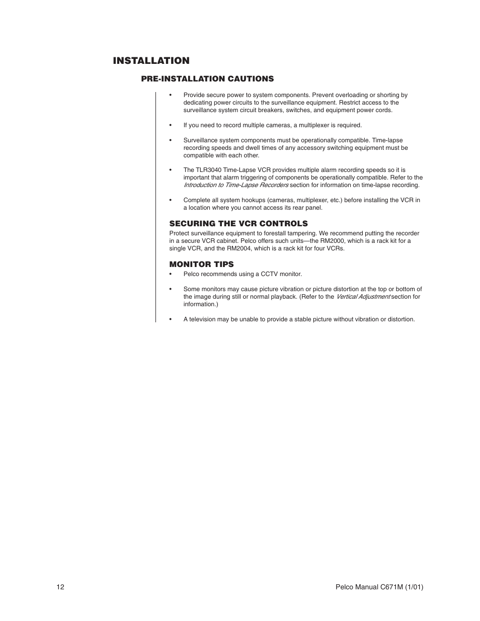 Installation | Pelco TLR3040 User Manual | Page 12 / 58
