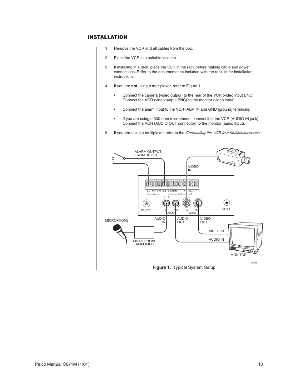 Installation, Figure 1. typical system setup | Pelco TLR3040 User Manual | Page 13 / 58