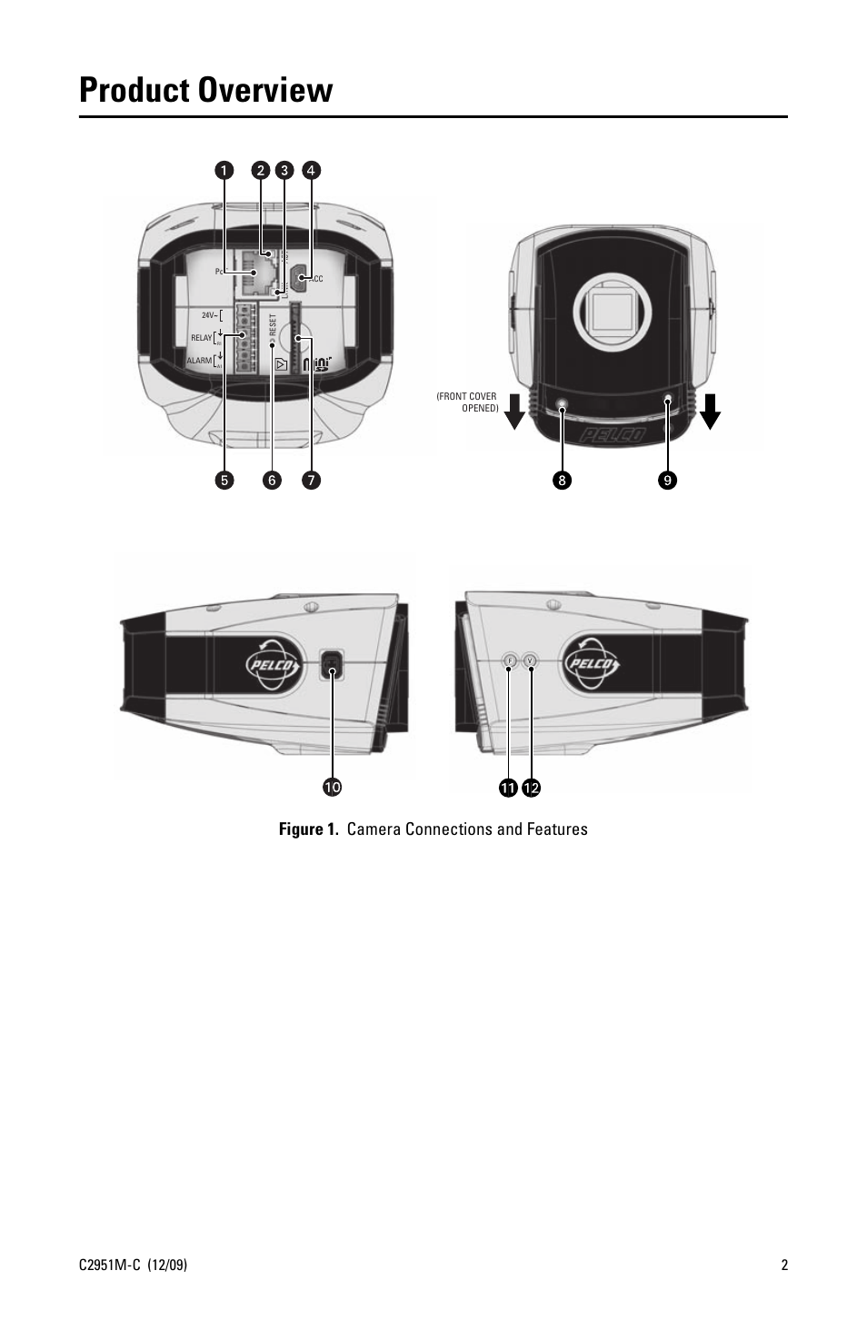 Product overview, Figure 1. camera connections and features | Pelco SARIX C2951M-C User Manual | Page 2 / 12