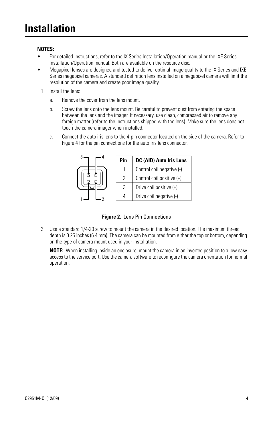 Installation | Pelco SARIX C2951M-C User Manual | Page 4 / 12
