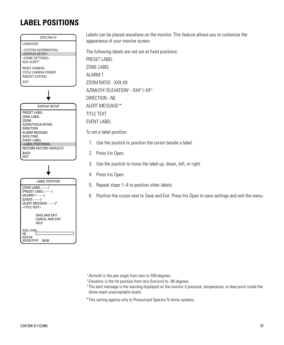 Label positions | Pelco SPECTRA C3412M-D User Manual | Page 37 / 100