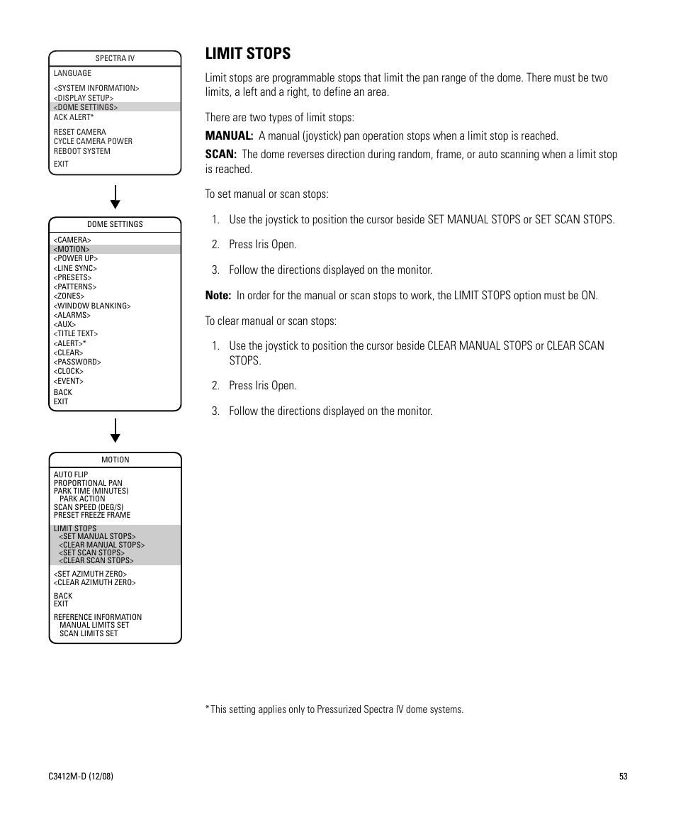 Limit stops | Pelco SPECTRA C3412M-D User Manual | Page 53 / 100