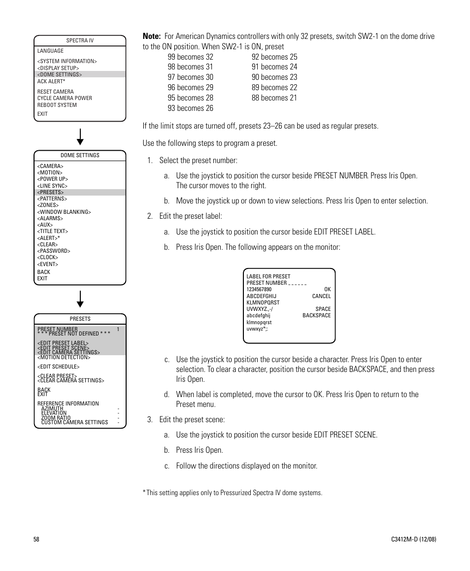 Pelco SPECTRA C3412M-D User Manual | Page 58 / 100