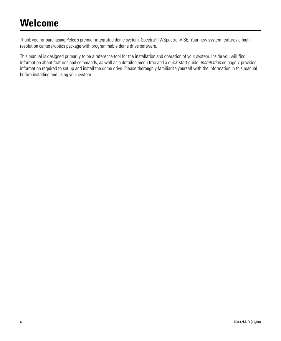 Welcome | Pelco SPECTRA C3412M-D User Manual | Page 6 / 100