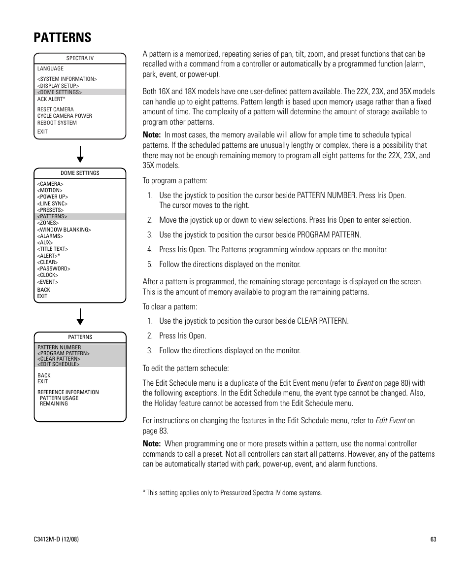 Patterns | Pelco SPECTRA C3412M-D User Manual | Page 63 / 100