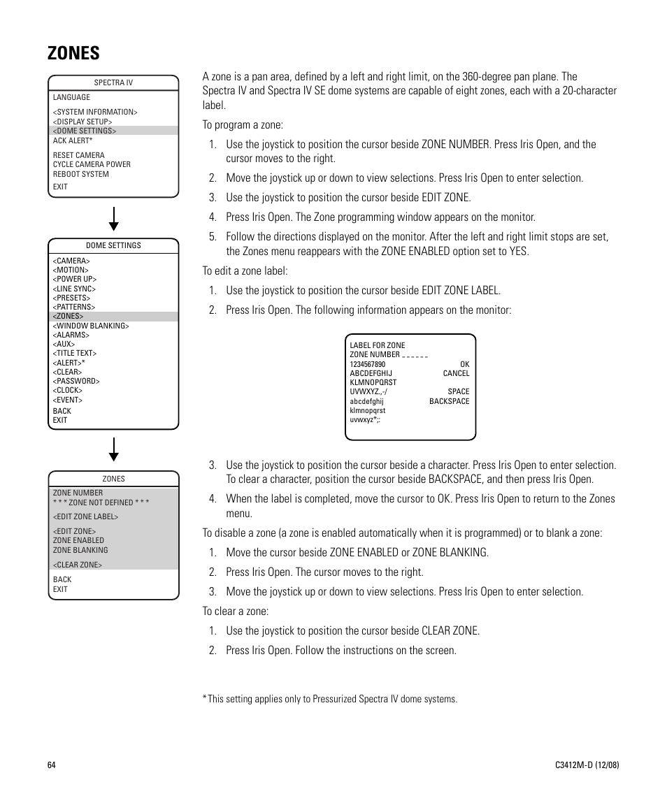 Zones | Pelco SPECTRA C3412M-D User Manual | Page 64 / 100