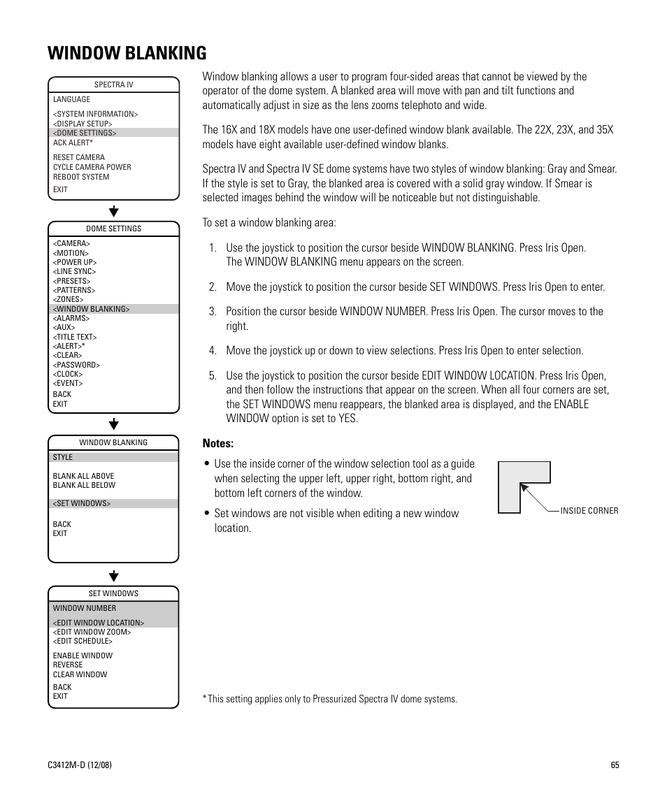 Window blanking | Pelco SPECTRA C3412M-D User Manual | Page 65 / 100