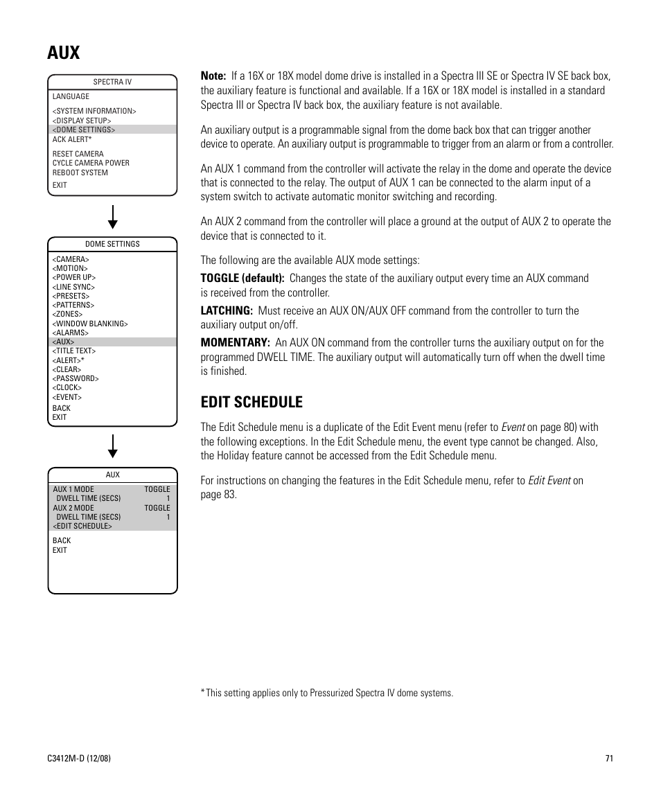 Edit schedule | Pelco SPECTRA C3412M-D User Manual | Page 71 / 100