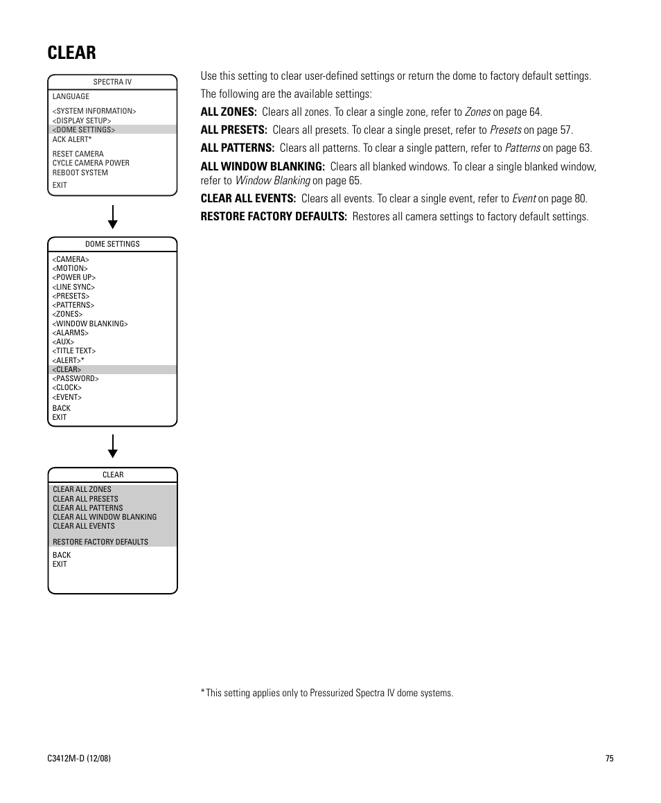 Clear | Pelco SPECTRA C3412M-D User Manual | Page 75 / 100
