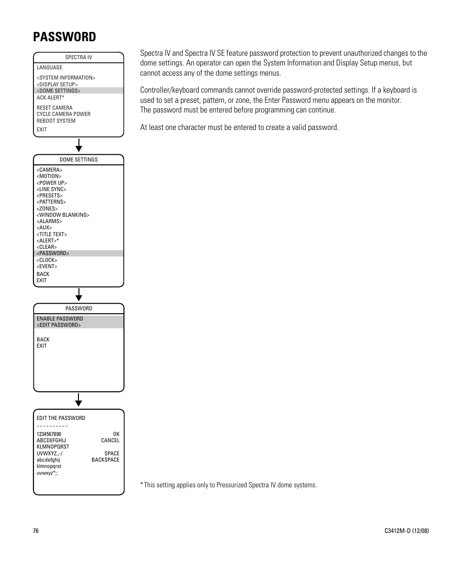 Password | Pelco SPECTRA C3412M-D User Manual | Page 76 / 100