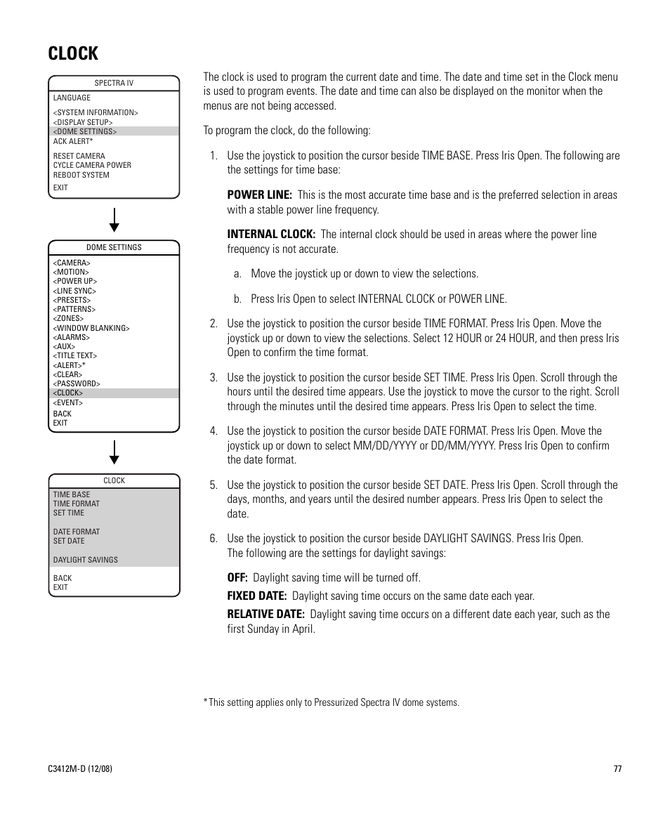 Clock | Pelco SPECTRA C3412M-D User Manual | Page 77 / 100