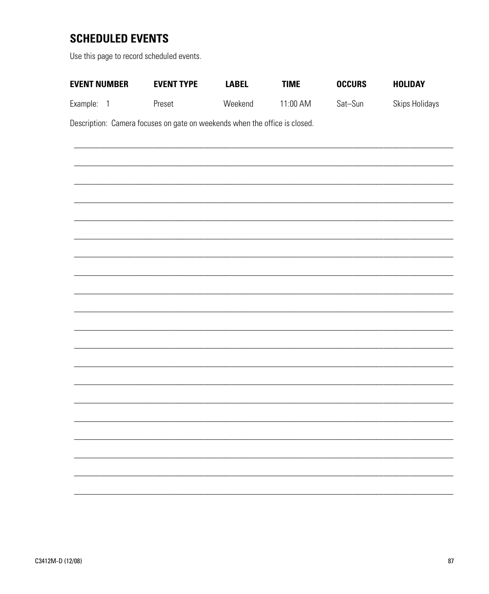 Scheduled events | Pelco SPECTRA C3412M-D User Manual | Page 87 / 100