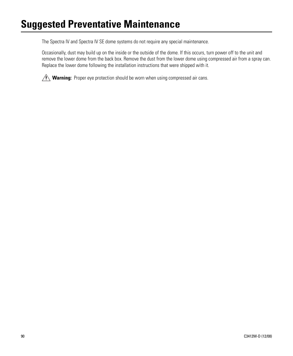 Suggested preventative maintenance | Pelco SPECTRA C3412M-D User Manual | Page 90 / 100