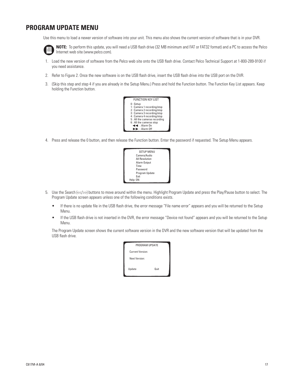 Program update menu | Pelco DX1104-080 User Manual | Page 17 / 32