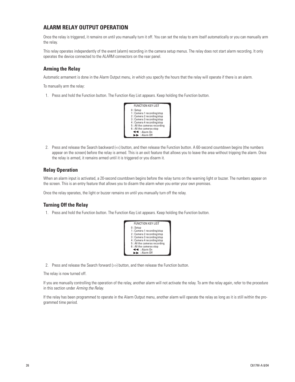 Alarm relay output operation | Pelco DX1104-080 User Manual | Page 26 / 32