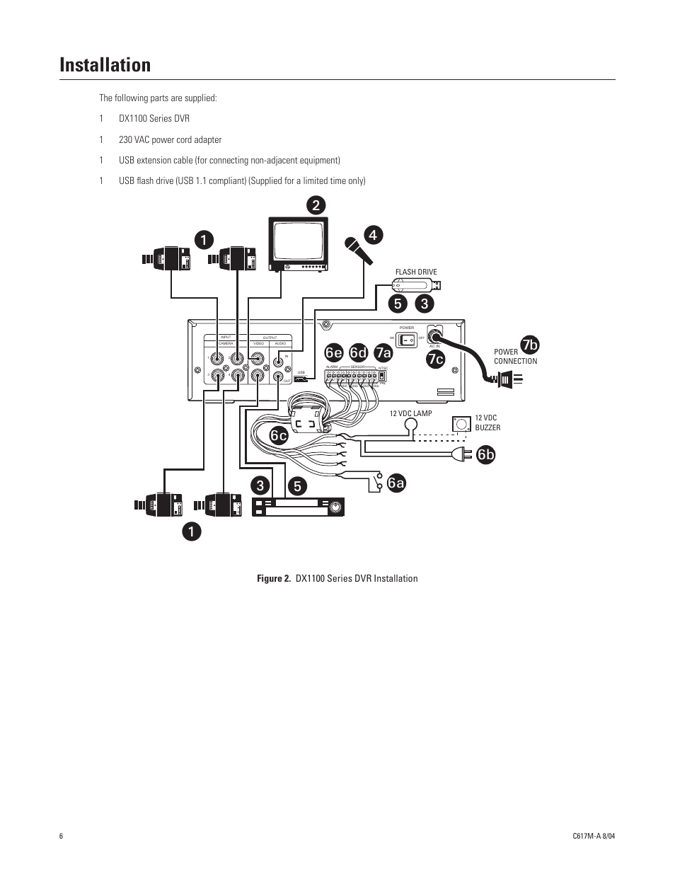 Installation, 2 dx1100 series dvr installation, ᕤᕢ ᕡ ᕣ ᕥ | Pelco DX1104-080 User Manual | Page 6 / 32