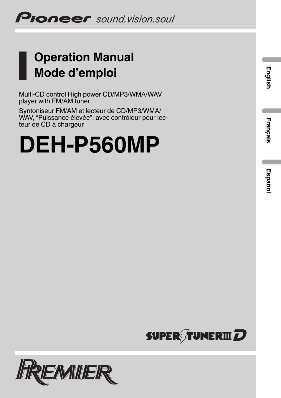 Playtex Multi-CD control High power CD/MP3/WMA/WAV player with FM/AM tuner DEH-P560MP User Manual | 162 pages