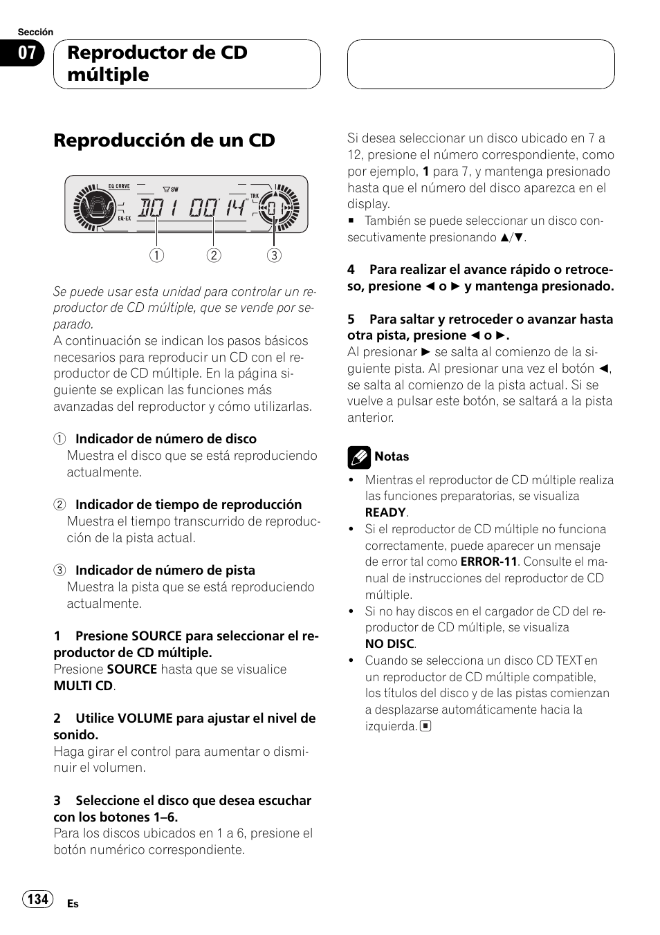 Reproductor de cd múltiple, Reproducción de un cd 134, Reproducción de un cd | Playtex Multi-CD control High power CD/MP3/WMA/WAV player with FM/AM tuner DEH-P560MP User Manual | Page 134 / 162