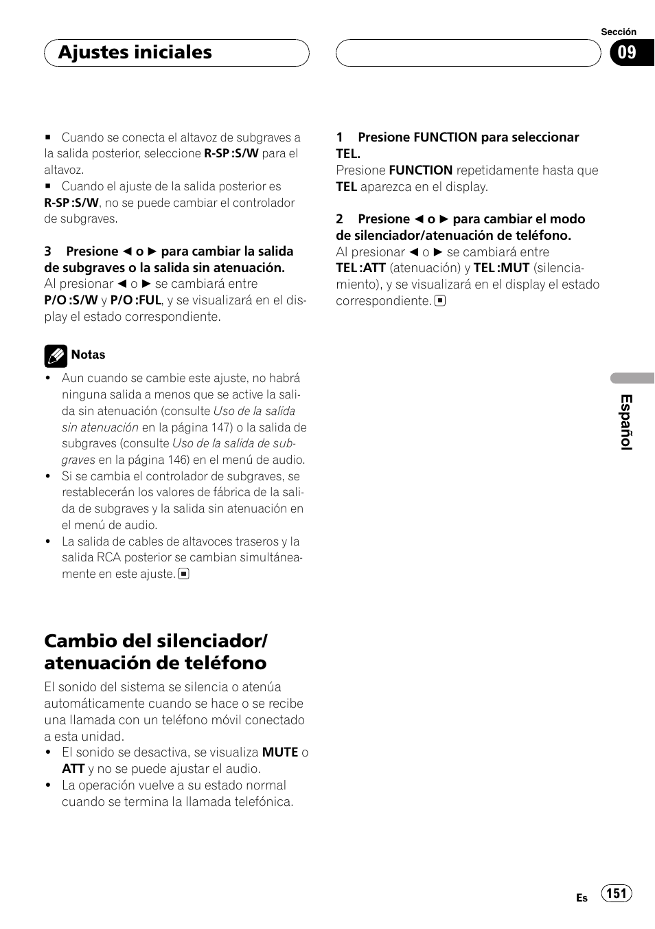 Cambio del silenciador/atenuación de, Teléfono 151, Cambio del silenciador/ atenuación de teléfono | Ajustes iniciales | Playtex Multi-CD control High power CD/MP3/WMA/WAV player with FM/AM tuner DEH-P560MP User Manual | Page 151 / 162