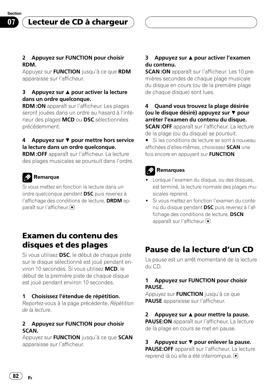 Examen du contenu des disques et des, Plages 82, Pause de la lecture dun cd 82 | Examen du contenu des disques et des plages, Pause de la lecture dun cd, Lecteur de cd à chargeur | Playtex Multi-CD control High power CD/MP3/WMA/WAV player with FM/AM tuner DEH-P560MP User Manual | Page 82 / 162