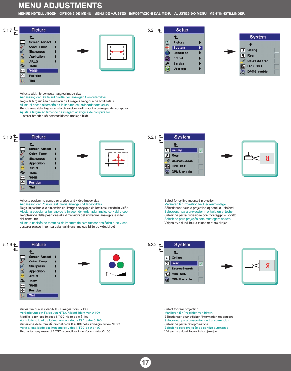 Menu adjustments | Proxima ASA X350 User Manual | Page 16 / 28