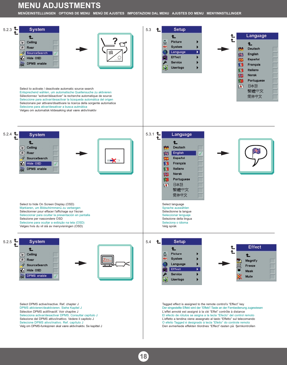 Menu adjustments | Proxima ASA X350 User Manual | Page 17 / 28