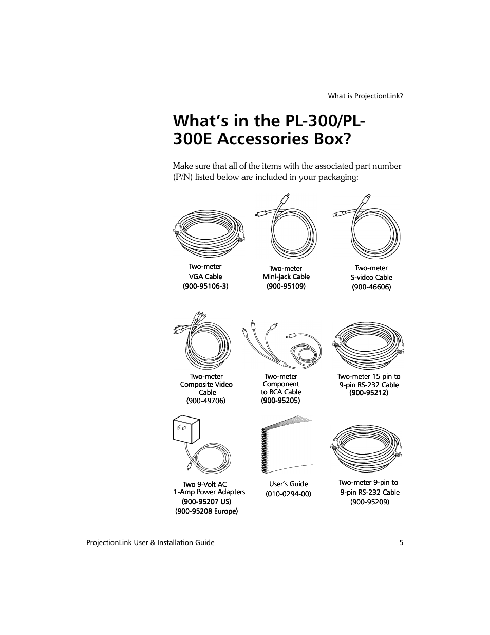 What’s in the pl-300/pl-300e accessories box | Proxima ASA PL-300E User Manual | Page 13 / 64