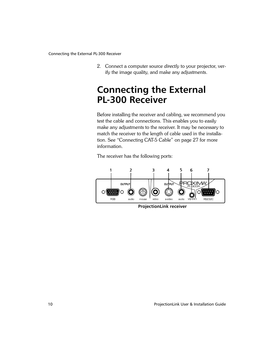 Connecting the external pl-300 receiver | Proxima ASA PL-300E User Manual | Page 18 / 64