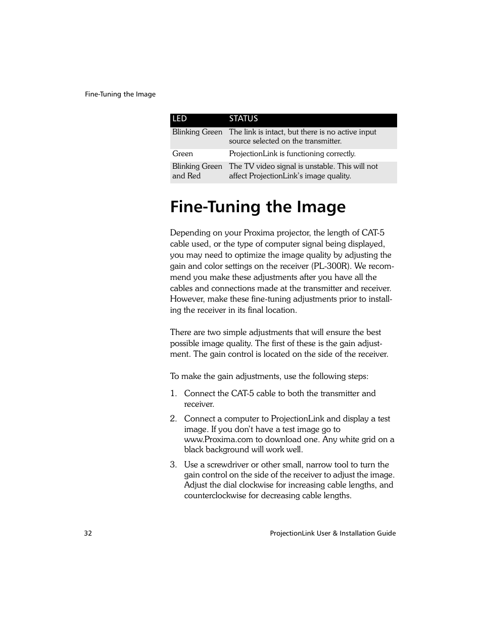 Fine-tuning the image | Proxima ASA PL-300E User Manual | Page 40 / 64